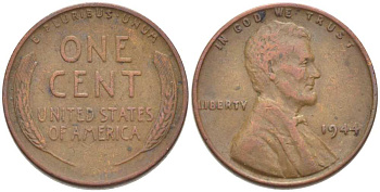 США 1 ЦЕНТ 1944 ЛИНКОЛЬН KM А132 медь цинк 218-453