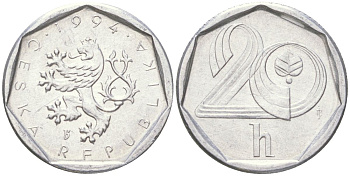 Чехия 20 геллеров 1994 KM 2.1 алюминий 4613-1025