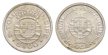 Сан-Томе и Принсипи 5 эскудо 1962 год-тип KM 20 серебро UNC 4127-443