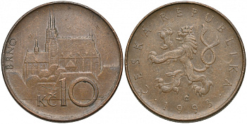 Чехия 10 крон 1993 кафедральный собор, город Брно KM 4 сталь плакированная медью 51-1912