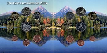Словакия набор из 8 евромонет + жетон 2009 в красочном буклете  биметалл  UNC 1-6-1-03