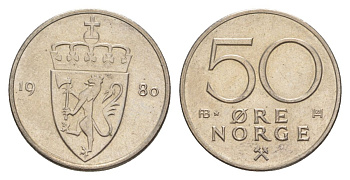Норвегия 50 эре 1980 Улаф V (1957-1991) KM 418 медно-никель UNC 4635-452