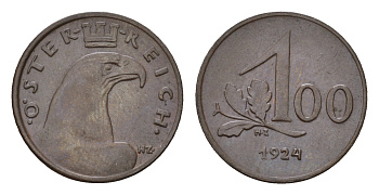 Австрия 100 крон 1924 KM 2832 бронза 4669-651