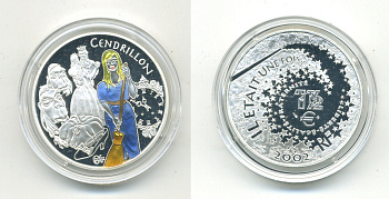 Франция 1 1/2 евро 2002 серия сказки, Золушка, эмаль KM 1841 серебро PROOF 11-107-31