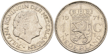 Нидерланды 1 гульден 1971 Юлиана (1948-1980) KM 184а никель 54-1823
