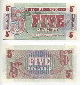 АНГЛИЯ 5 ПЕНСОВ 1972 6 СЕРИЯ, ДЛЯ АРМИИ Pick M44 бумага UNC (ПРЕСС) 6287-32-1-2