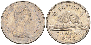 Канада 5 центов 1984 Елизавета II (1952-2022), бобер KM 60.2а медно-никель    4148-1237