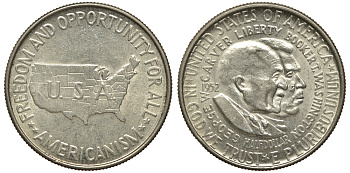 США 1/2 доллара (50 центов) 1952 Джордж Карвер и Букер Т. Вашингтон KM 200 серебро 650-841