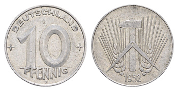 ГДР 10 пфеннигов 1952 E KM 7 алюминий 4647-945