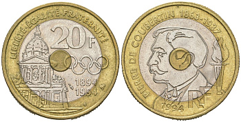 Франция 20 франков 1994 100 лет Международному олимпийскому комитету KM 1036, Le Franc 405 биметалл aUNC 4599-723