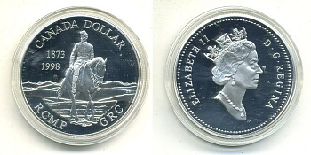 КАНАДА 1 ДОЛЛАР 1998 125 ЛЕТ КАНАДСКОЙ КОННОЙ ПОЛИЦИИ, В ОРИГИНАЛЬНОЙ КОРОБКЕ С СЕРТИФИКАТОМ KM 306 серебро PROOF 6-3-33