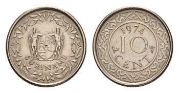 Суринам 10 центов 1974 KM 13 медно-никель 4649-966