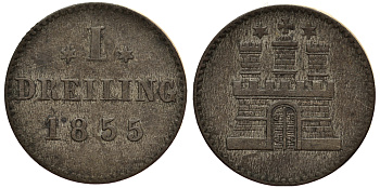 Гамбург 1 зехлинг 1855 KM 276 серебро 00-00
