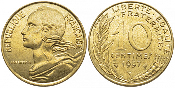 ФРАНЦИЯ 10 САНТИМОВ 1997 KM 929 медь алюминий никель 105-1222