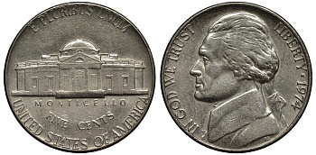 США 5 центов 1974 Джефферсон KM А192 медно-никель 186-837