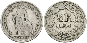 Швейцария 1/2 франка 1914 В KM 23 серебро 4576-1157