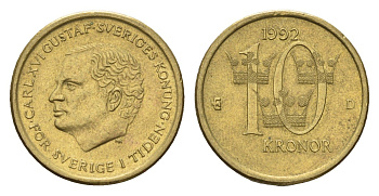 Швеция 10 крон 1992 Карл XVI Густав (1973- ) KM 877 нордик 183-354