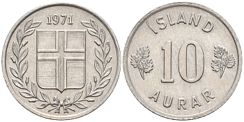 Исландия 10 эйре 1971 KM 10a алюминий 4608-142