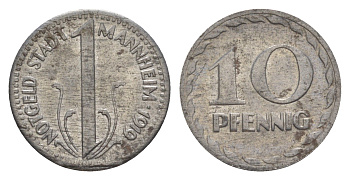 Мангейм 10 пфеннигов 1919 Funck 315.2, Men18 20355.4 железо 4636-819