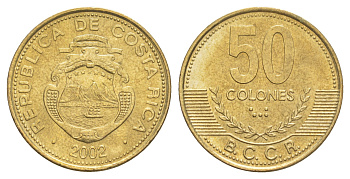Коста-Рика 50 колонов 2002 KM 231.1a алюминиевая бронза UNC 4642-934