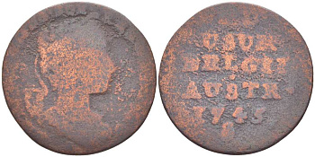 АВСТРИЙСКИЕ НИДЕРЛАНДЫ (БЕЛЬГИЯ) 1 ЛИАРД 1745 МАРИЯ ТЕРЕЗА (1740-1780) KM 1 медь 210-1024