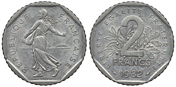 Франция 2 франка 1982 сеятель KM 942.1, Le Franc 272.6 никель 4123-433