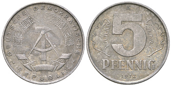 ГДР 5 пфеннигов 1972 A KM 9.1 алюминий 4625-663