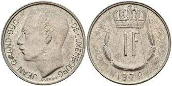 Люксембург 1 франк 1978 Великий герцог Жан (1964-1999) KM 55 медно-никель 4152-528