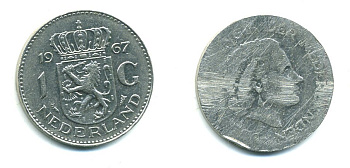 Нидерланды 1 гульден 1967 Юлиана (1948-1980) KM 184а никель 53-454