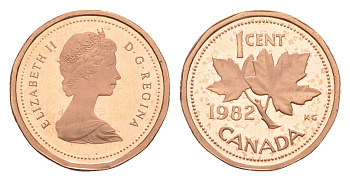 Канада 1 цент 1982 Елизавета II (1952-2022), кленовый лист KM 132 бронза PROOF 3896-1641