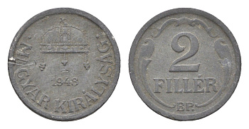 Венгрия 2 филлера 1943 BP KM 519 цинк 4664-863