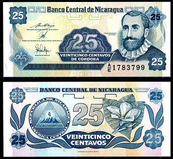 Никарагуа 25 сентаво Кордовы ND (1991) Франсиско Эрнандес де Кордоба Pick 170a (2) бумага UNC (пресс) 6278-3-2-2
