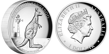 Австралия 1 доллар 2012 кенгуру, высокорельефная KM 1830 серебро PROOF 1074-1-34