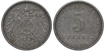 ГЕРМАНИЯ 5 ПФЕННИГОВ 1918 A KM 19, J. 297 железо 45-1151