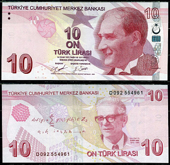 Турция 10 лир 2009 Pick 223 d бумага UNC (пресс) 401-93-2-2