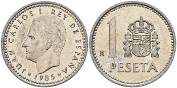 Испания 1 песета 1985 M, Хуан Карлос I (1975-2014) KM 821 алюминий 4401-611