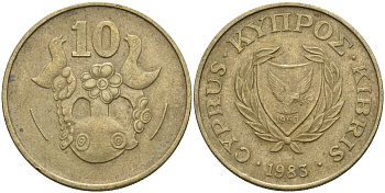 Кипр 10 центов 1985 KM 56.2 никель латунь 4141-1136