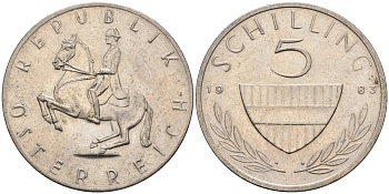 Австрия 5 шиллингов 1983 KM 2889а медно-никель 4592-216