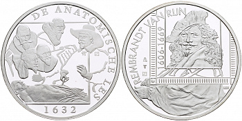 НИДЕРЛАНДЫ МЕДАЛЬ РЕМБРАНДТ (1606-1669), УРОКИ АНАТОМИИ 1632 ГОД, ДИАМЕТР 30 мм., ВЕС 9,42 гр. медно-никель 1087-2-25