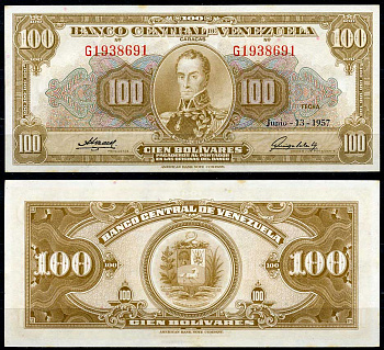 Венесуэла 100 боливаров 1957 Симон Боливар Pick 34 c  бумага  UNC (пресс) 00-00