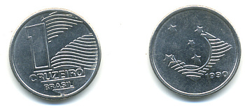 Бразилия 1 крузейро 1990 KM 617 нержавеющая сталь aUNC 93-744