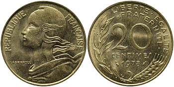 ФРАНЦИЯ 20 САНТИМОВ 1978 KM 930 медь алюминий никель 98-342