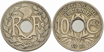 ФРАНЦИЯ 10 САНТИМОВ 1928 ТИП ЛИНДАЙЁ KM 866а, LE FRANC 138.15 медно-никель 108-156