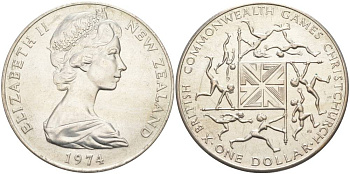 Новая Зеландия 1 доллар 1974 X Игры Британского Содружества наций, Елизавета II (1952-2022) KM 44 медно-никель UNC 118-1232