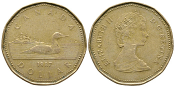 Канада 1 доллар 1987 Елизавета II (1952-2022), утка KM 157 никель плакированный алюминиевой бронзой 4681-137