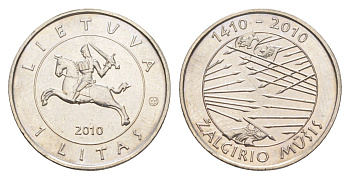 Литва 1 лит 2010 600 лет Грюнвальдской битве KM 172 медно-никель UNC 4566-1112