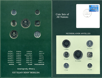 Нидерландские Антилы набор из 7 монет 1982-1984 серия наборы мира,Беатрикс (1980-2013), запайка в буклете с маркой UNC 14-01-03-10