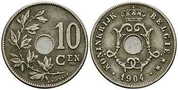 Бельгия 10 сантимов 1904 Belgie KM 53 медно-никель 4172-1151