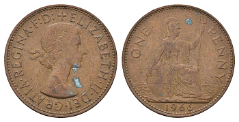 Великобритания 1 пенни 1966 Елизавета II (1952-2022) KM 897, Spink 4157 бронза 221-924