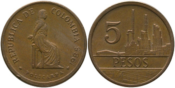 Колумбия 5 песо 1985 KM 268 бронза 4538-241